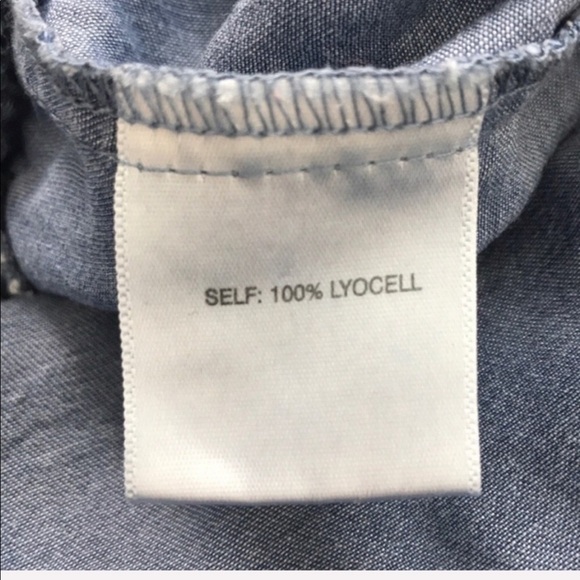 JANE & DELANCEY Blue Chambray Denim Ruffle Top Small Off Shoulder Fall Casual - Picture 8 of 8